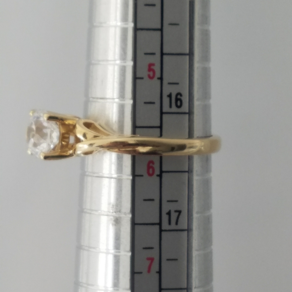 14k Solid Yellow Gold Diamonique Engagement Ring - Picture 6 of 8